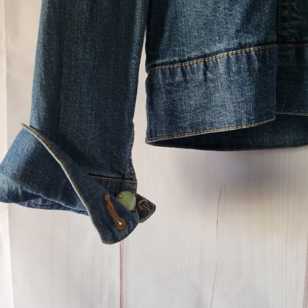 Coldwater Creek Denim Jean Jacket, Faux Jade/Brass Button-up, Women’s Petite XL - Picture 3 of 8